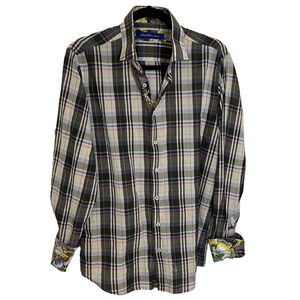 Men's Georg Roth Los Angeles Plaid Cotton Button Down Shirt Contrast Trim Size L